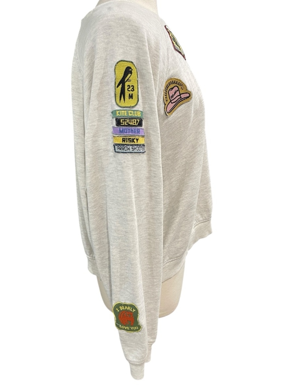 Free People MOTHER The Biggie Concert Crew Girl Scout Patches Sweatshirt SZ L - Picture 8 of 13